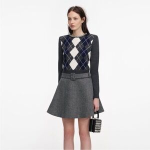 Self-Portrait NWOT GREY ARGYLE CRYSTAL TRIM JUMPER